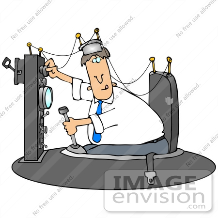 #29828 Clip Art Graphic of a Caucasian Man Working On His Time Machine Invention by DJArt