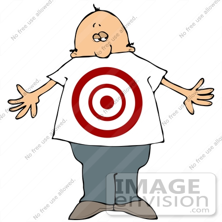 #29831 Clip Art Graphic of a Bald Man With a Target on His Belly by DJArt