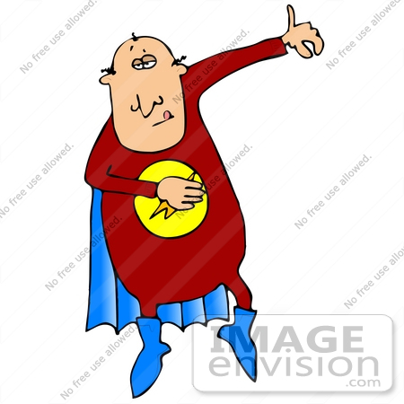 #29835 Clip Art Graphic of a Super Hero Man With A Red Uniform With A Lightning Bolt On It And A Blue Cape by DJArt