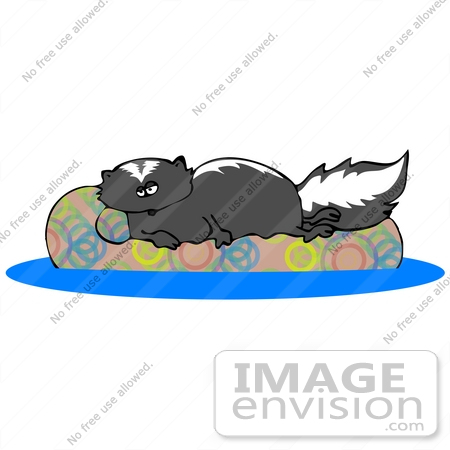 #29841 Clip Art Graphic of a Lazy Skunk Lying on an Inner Tube in a Swimming Pool by DJArt