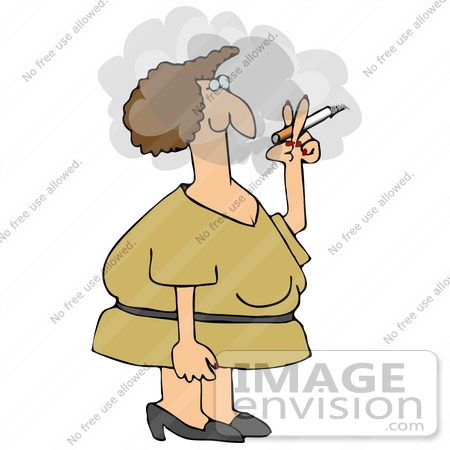 #29845 Clip Art Graphic of a Woman With Her Face In A Cloud Of Smoke While Smoking A Cigarette by DJArt