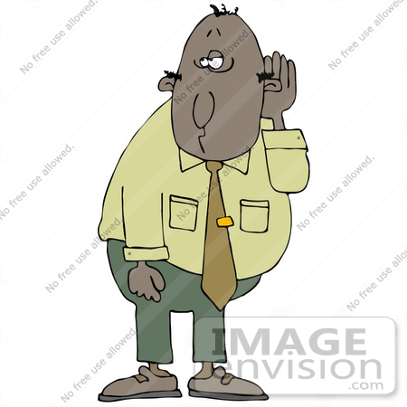 #29846 Clip Art Graphic of an African American Man Trying to Listen in on a Conversation by DJArt