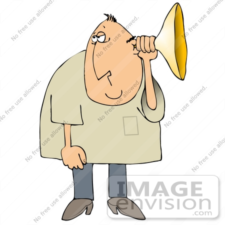 #29847 Clip Art Graphic of a Man Using an Ear Horn to Enhance His Hearing by DJArt