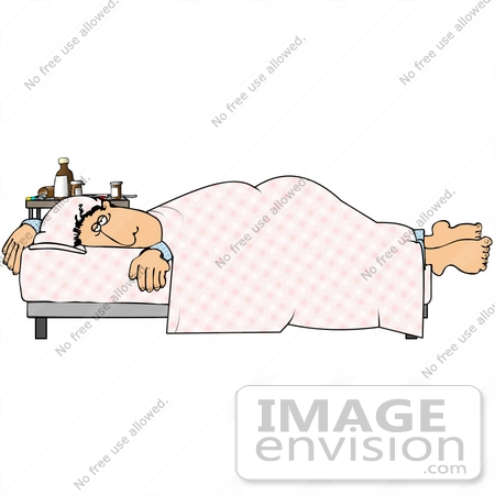 #29848 Clip Art Graphic of a Sick Male Patient in a Hospital Bed by DJArt