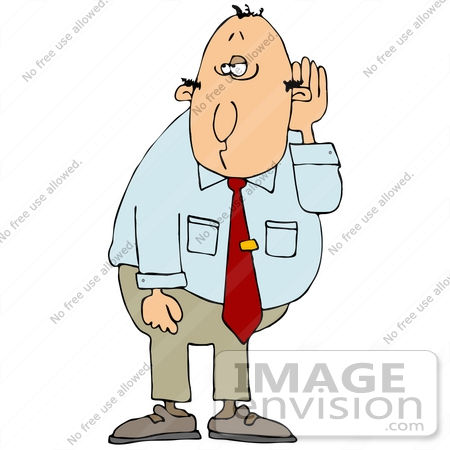 #29850 Clip Art Graphic of a Caucasian Man Trying to Listen in on a Conversation by DJArt