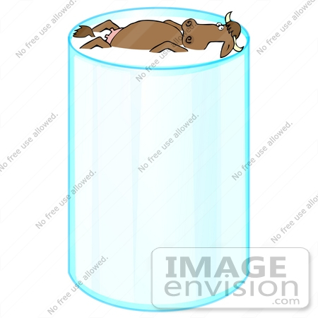 #29856 Clip Art Graphic of a Brown Dairy Cow Floating On Its Back In A Tall Glass Of Organic Milk by DJArt