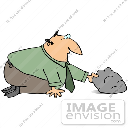 #29865 Clip Art Graphic of a Curious Businessman Looking Under a Rock by DJArt