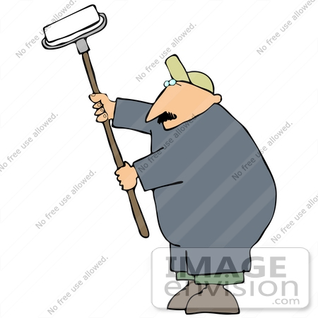 #29868 Clip Art Graphic of a Man Using a Long Paint Roller by DJArt