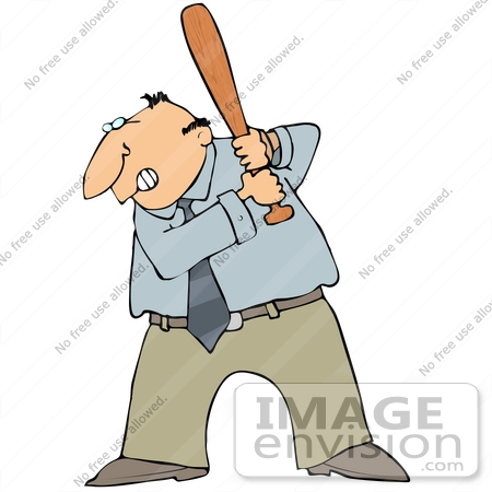 #29891 Clip Art Graphic of a Ticked Off Businessman Holding a Baseball Bat by DJArt