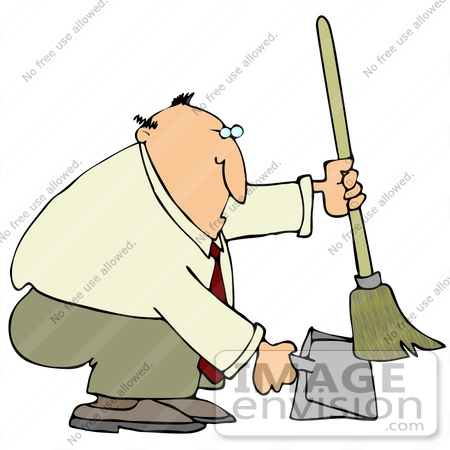 #29901 Clip Art Graphic of a Man Using A Dustpan And Broom To Clean Up A Mess On The Floor by DJArt