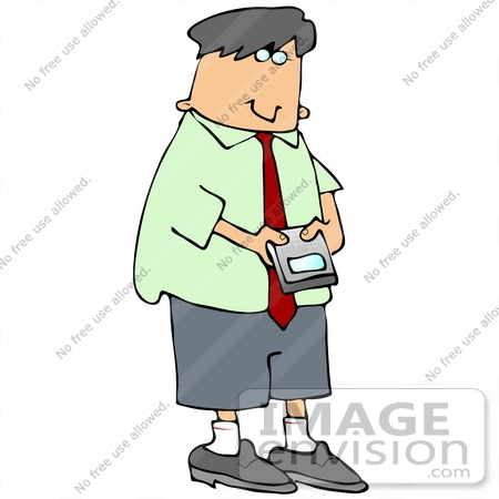 #29903 Clip Art Graphic of a Man Checking His Email or Texting on a Smart Phone by DJArt