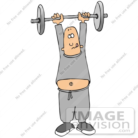 #29909 Clip Art Graphic of a Motivated Man Holding a Barbell Above His Head by DJArt