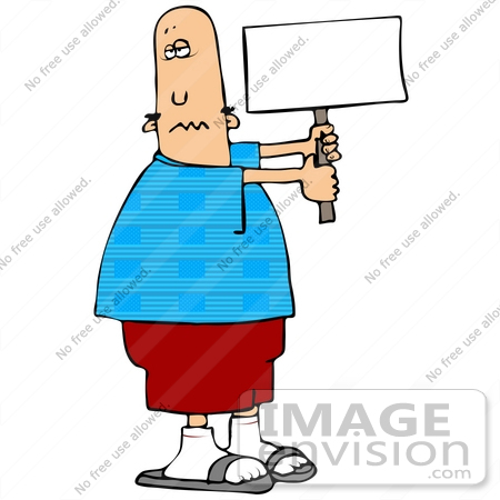#29910 Clip Art Graphic of a Patriotic Man Holding a Blank Sign by DJArt