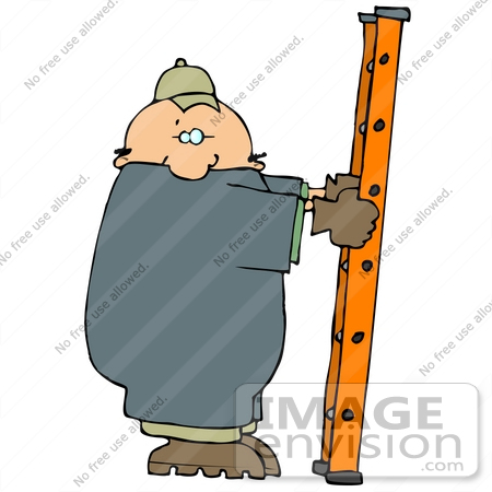 #29912 Clip Art Graphic of a Man Setting up an Orange Ladder by DJArt
