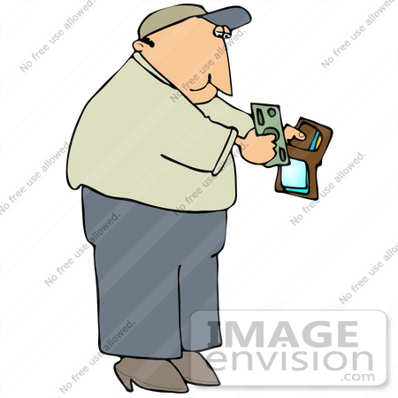 #29915 Clip Art Graphic of a Man Pulling Money Out of His Wallet to Pay For Something by DJArt