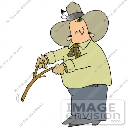 #29917 Clip Art Graphic of a Cowboy Water Witching With A Stick by DJArt