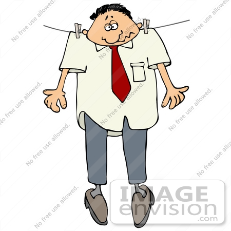 #29918 Clip Art Graphic of a Depressed Businessman Hung Out To Dry On A Clothes Line by DJArt