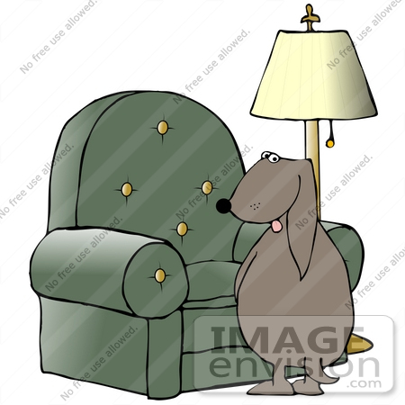 #29922 Clip Art Graphic of a Non-Housebroken Dog Urinating On A Green Living Room Chair by DJArt