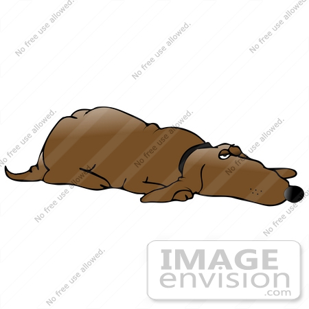 #29927 Clip Art Graphic of a Reliable Old Brown Hound Dog Sleeping With One Eye Open While Guarding His Home by DJArt
