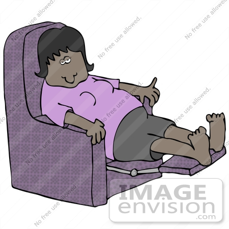 #30207 Clip Art Graphic of an Exhausted Black Woman In Purple, Leaning Back In A Recliner Chair After A Long Day by DJArt