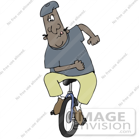 #30209 Clip Art Graphic of a Black Man Determined To Maintain His Balance While Learning To Ride A Unicycle by DJArt