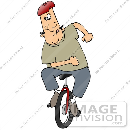 #30210 Clip Art Graphic of a White Man Determined To Maintain His Balance While Learning To Ride A Unicycle by DJArt