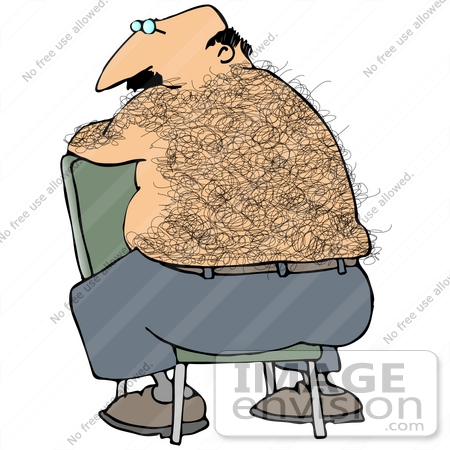 #30211 Clip Art Graphic of a Middle Aged Bald White Man Sitting Backwards In A Chair And Showing His Hairy Back by DJArt