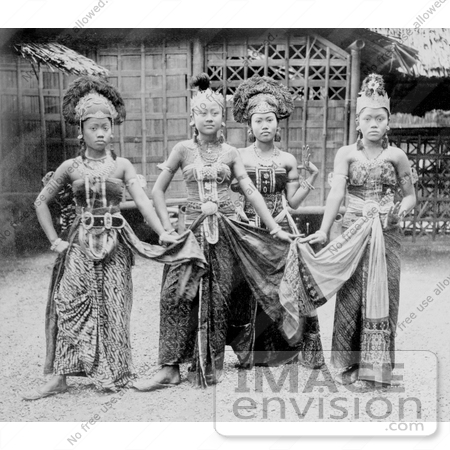 #30217 Stock Photo of Four Female Javanese Dancers In Costumes In Javanese Village At The Paris Exposition Of 1889 by JVPD