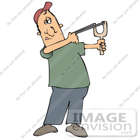 #30370 Clip Art Graphic of a Man Aiming a Slingshot by DJArt