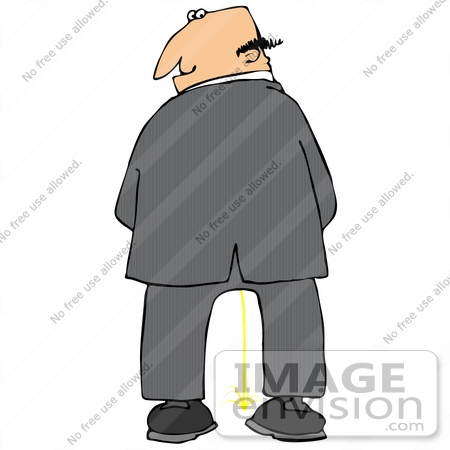 #30375 Clip Art Graphic of a Mischievous Businessman Pissing and Looking Back Over His Shoulder by DJArt