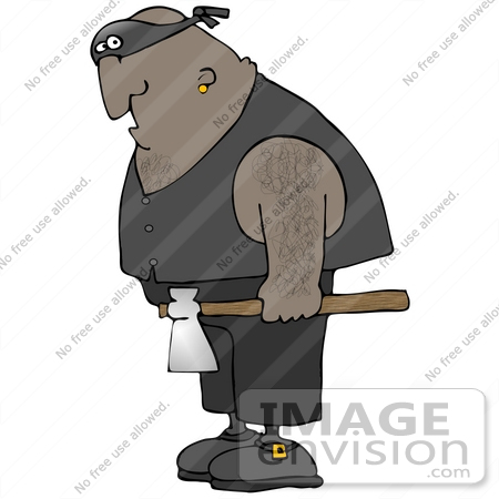 #30379 Clip Art Graphic of a Hairy Black Executioner Man Carrying an Ax by DJArt