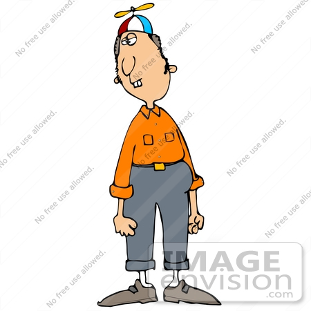 #30383 Clip Art Graphic of a Geeky Buck Toothed Caucasian Man Wearing A Spinner Hat And Looking Off To The Left by DJArt