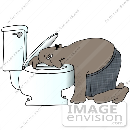 #30433 Clip Art Graphic of a Nauseated Hispanic Or African American Man With The Flu Leaning His Head Under The Toilet Seat After Throwing Up by DJArt