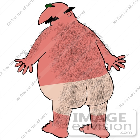 #30585 Clip Art Graphic of Unburned Skin Where Swimming Trunks Were On A Sunburnt Hairy Caucasian Man’s Butt by DJArt
