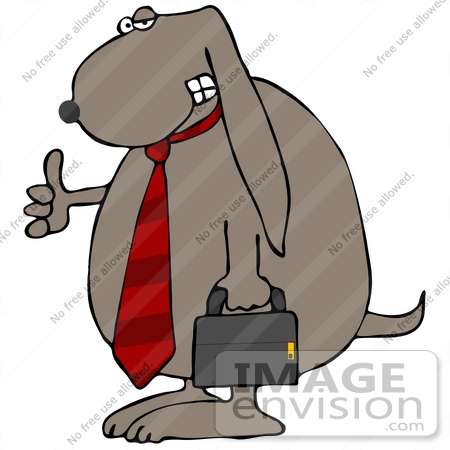 #30634 Clipart Illustration of a Friendly Dog Businessman Wearing A Tie And Carrying A Briefcase, Giving The Thumbs Up by DJArt