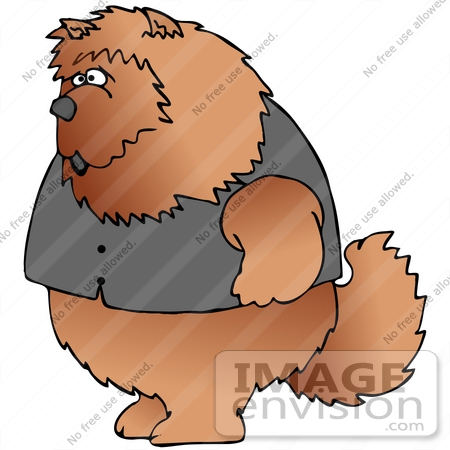 #30672 Clip Art Graphic of a Tough Chow Chow Doggy Wearing a Vest by DJArt