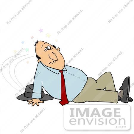 #30687 Clip Art Graphic of a Confused Caucasian Man Seeing Stars And Lying On The Floor After Slipping by DJArt