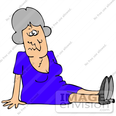 #30688 Clip Art Graphic of a Confused Elderly Caucasian Woman Sitting On The Floor After Falling. by DJArt