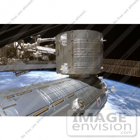#30727 Stock Photo Of The Kibo Japanese Pressurized Module And Kibo Japanese Logistics Module Of The International Space Station Over A Backdrop Of Earth, June 6th 2008 by JVPD