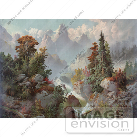 #30755 Stock Illustration of a Beautiful River Cascading Through Autumn Trees in the Rocky Mountains by JVPD
