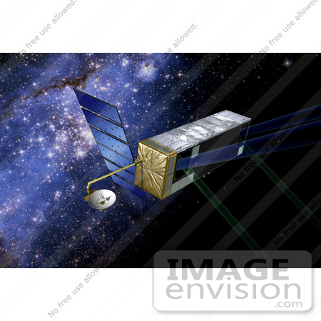 #30760 Stock Illustration of a SIM PlanetQuest Satellite in Orbit With a Blue Starry Background by JVPD