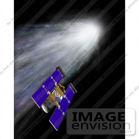 #30763 Stock Illustration Of The Stardust Spacecraft Alongside The Comet Wild 2 by JVPD