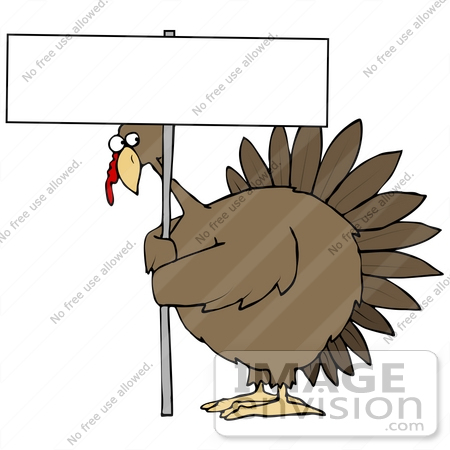 #30769 Clip Art Graphic of a Worried Turkey Bird Holding Up A Blank White Sign On A Poultry Farm by DJArt