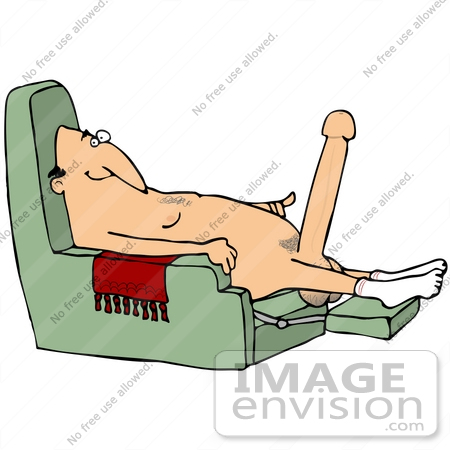 #30779 Clip Art Graphic of a Horny Old White Man Wearing Only Socks, Sitting Naked In A Chair, With A Huge Boner by DJArt