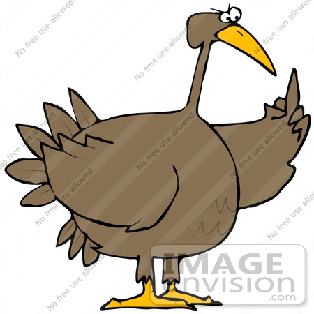 #30785 Clip Art Graphic of a Frustrated Turkey Bird Flipping Someone Off by DJArt
