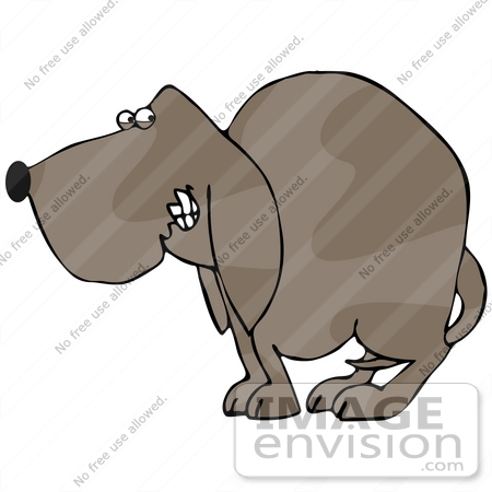 #30803 Clip Art Graphic of a Scared And Nervous Brown Dog Cowering With His Tail Tucked Between His Hind Legs by DJArt