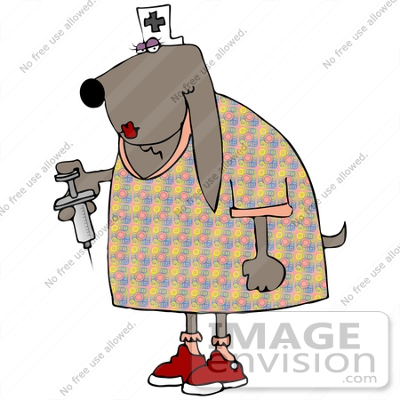 #30805 Clip Art Graphic of a Female Dog Nurse In Uniform, Holding A Needle And Syringe by DJArt