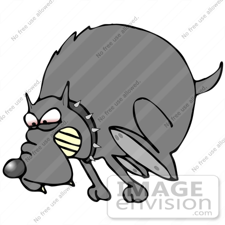 #30807 Clip Art Graphic of a Tough Guard Dog Wearing A Spiked Collar, Chasing Away Intruders by DJArt