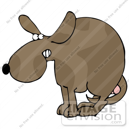 #30810 Clip Art Graphic of a Scared Dog Cowering With His Legs Tucked Between His Hind Legs, Guarding His Balls by DJArt