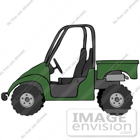 #30823 Clip Art Graphic of a Forest Green Utv Over A White Background by DJArt